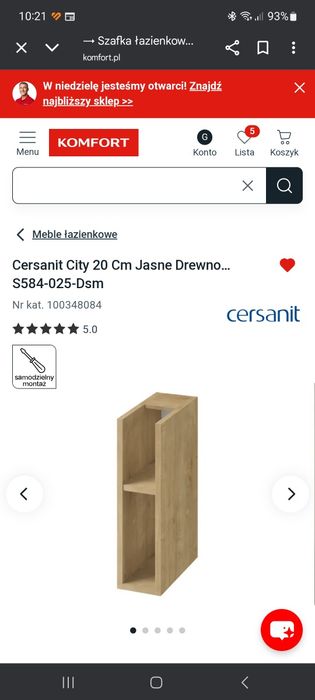 Szafka cersanit city 20cm jasne drewno
