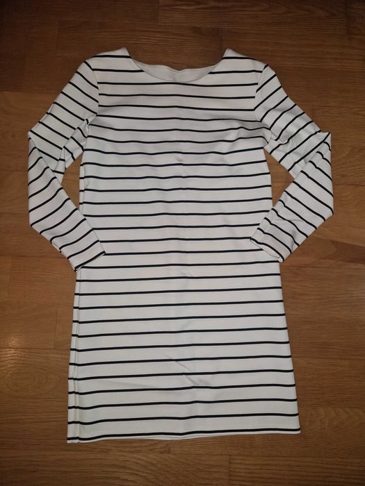 Vestido de malha branco às riscas L