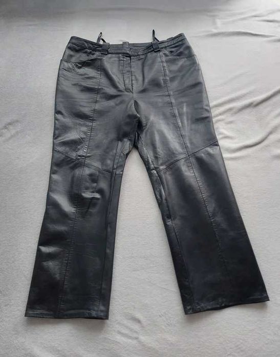 Vintage skórzane spodnie DINO"Z czarne, skóra naturalna,proste uniseks XL 44 46 L