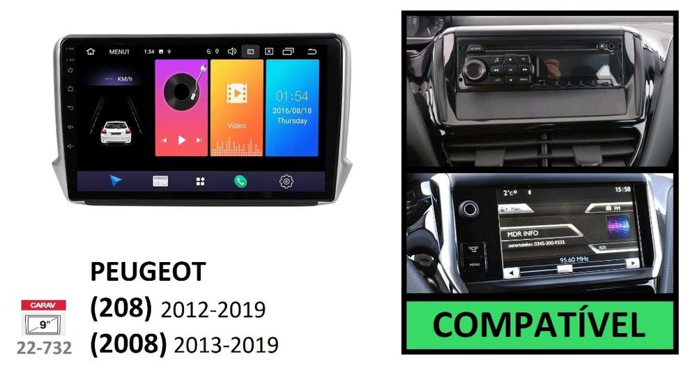 Radio 2 DIN Peugeot 208 e 2008 (4+32 GB) + Android + Carplay e Android