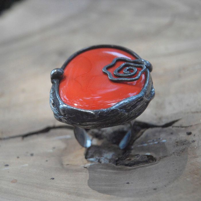 Orange - ceramiczny regulowany pierścionek witrażowy uniwersalny