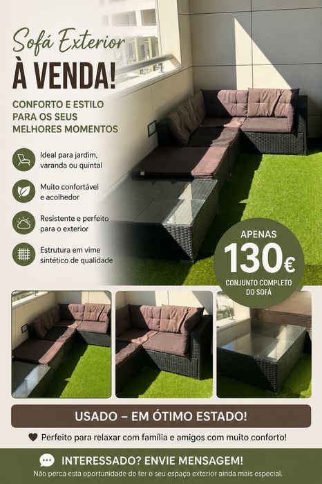 Conjunto Completo de Jardim/Varanda – Sofá + Mesa – Apenas 130€