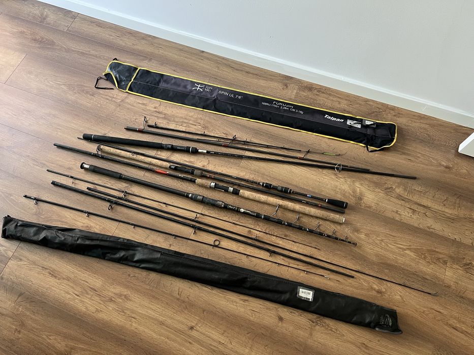 Lote de Canas de Pesca em Carbono DAM, S-Pro, Pro T, Taipan + Rede