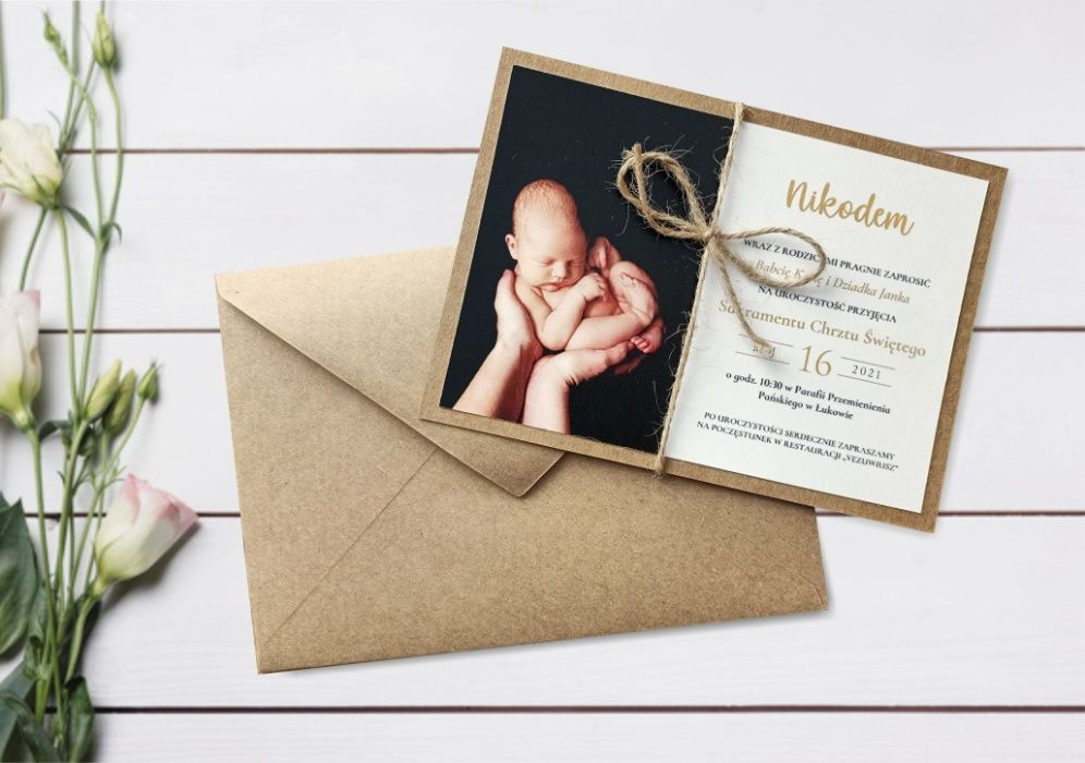 Zaproszenia ze zdjęciem na chrzest, komunię