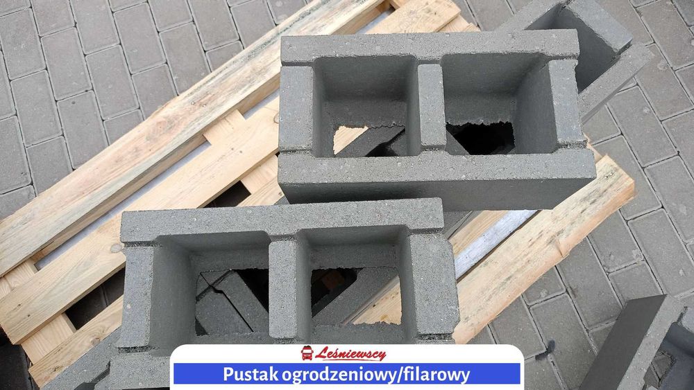 Najtańszy pustak ogrodzeniowy gładki 38x20x16 cm, filarowy, płot