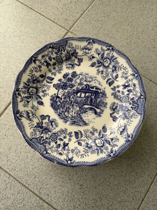Conjunto 10 Pratos de Sobremesa Vintage Ironstone (Padrão Azul)