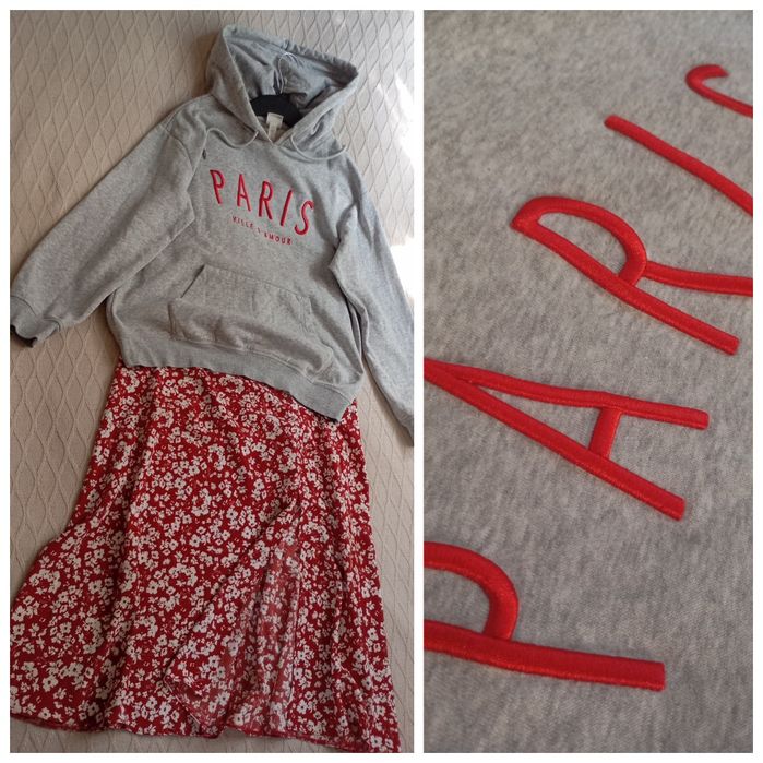 H&M XS-S zestaw na lato czerwona spódnica w kwiaty i bluza oversize