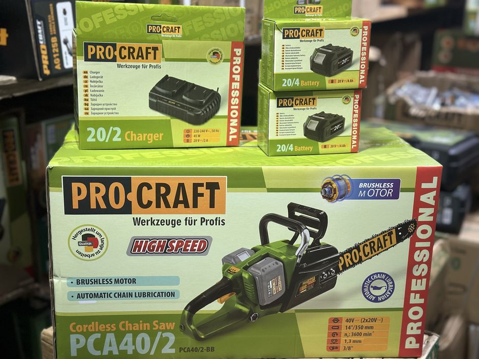 Акумуляторна ланцюгова пилка Procraft PCA40/2 (з АКБ 4 А та ЗП)