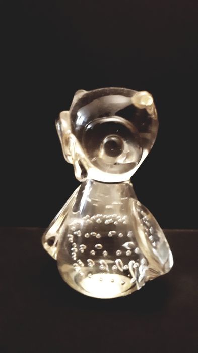 Przycisk szklany do papieru figurka sowa ptaszek Murano PRL