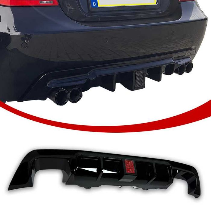 BMW E60 E61 DYFUZOR DOKŁADKA ZDERZAKA TYLNEGO M-PAK Lampka Led 00---00 CZARNY POŁYSK
