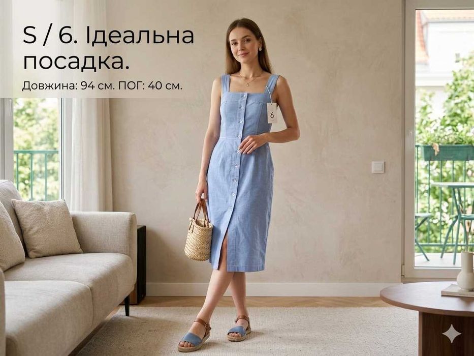 Легка літня блакитна сукня на ґудзиках, розмір S (6)