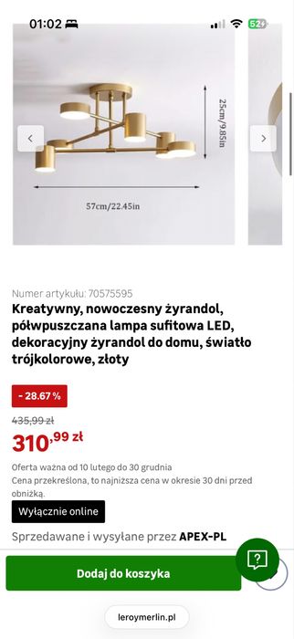 Żyrandol Led zloty