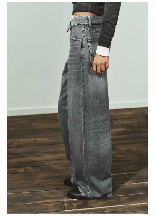 Сірі джинси з ефектом завернутого пояса Zara