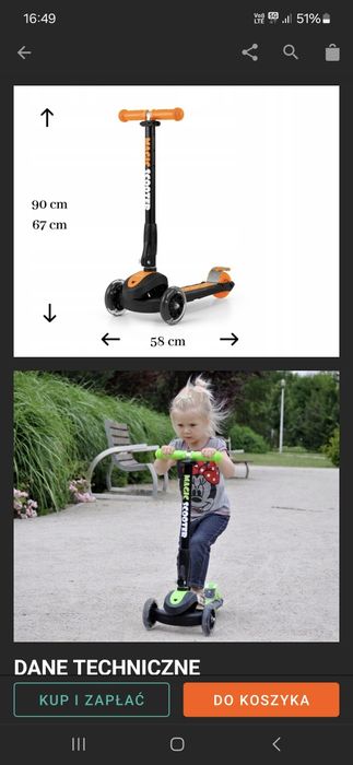 Świecącą hulajnoga Scooter Magic jak nowa