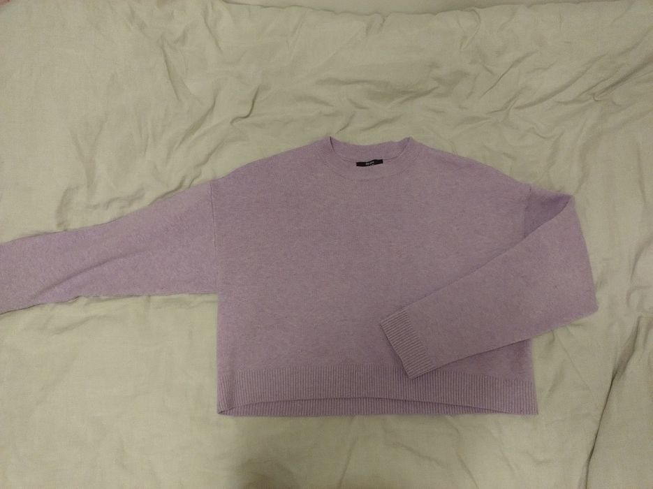 Liliowy sweterek sweter zima oversize krótki Cropp