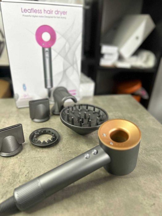 Фен Dyson сірий рожевий, 5 насадок, новинка, швидка сушка