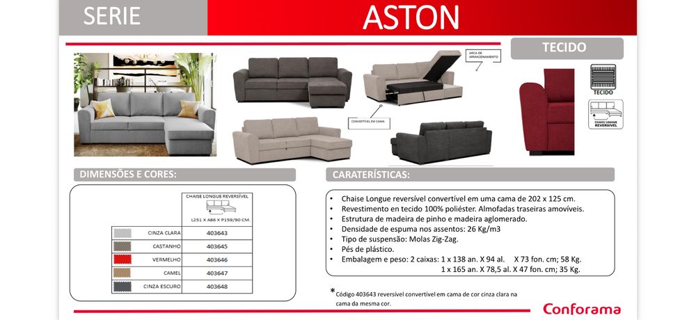 Sofá 3 lugares com chaise longue e cama
