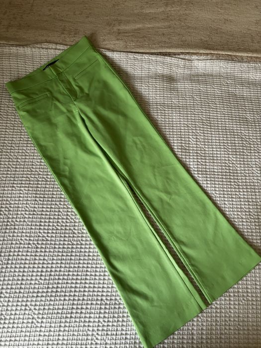 Zara spodnie eleganckie limonkowe xs 34 lekko rozszerzane zielone