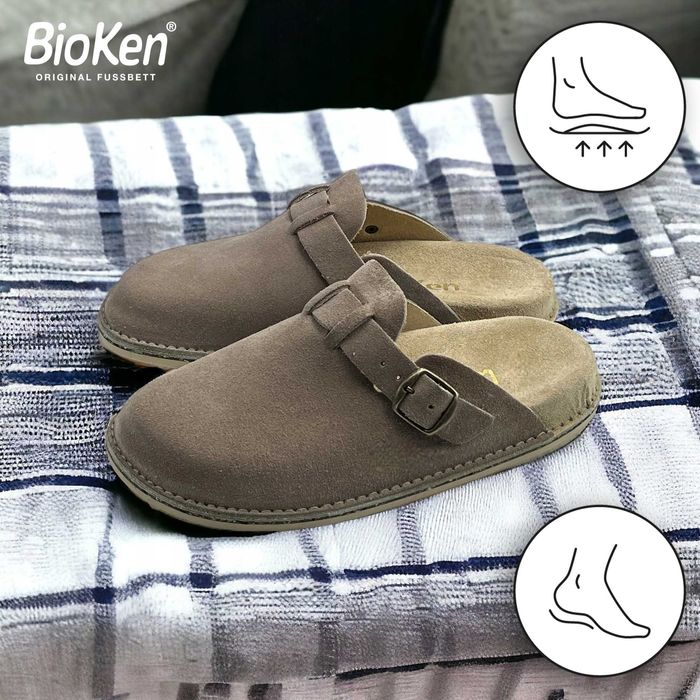 Klapki damskie z zamszu brązowe BioKen medyczne płaskostopie skóra 40