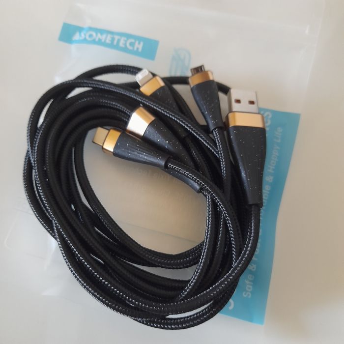 Usb Кабель Asometech 100W 3 в 1 Type-C + Lightning + microUSB - USB 2м