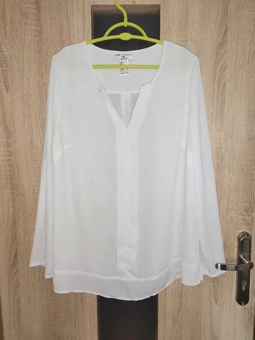 Biała zwiewna bluzka koszula długi rękaw