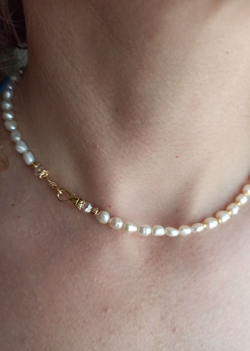 Намисто чокер, річкові перли, в позолоті, авторська робота