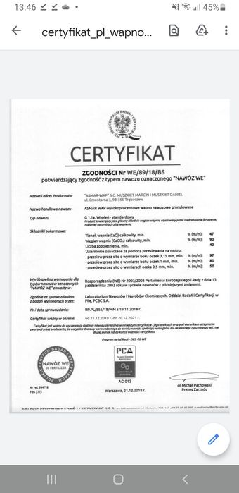 Wapno granulowane magnezowe, węglanowe, kreda