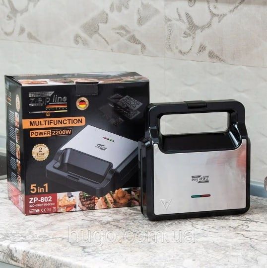 Потужний мультипекар 2200 Вт! Мультимейкер ZP-802 Вафельниця 5 в 1