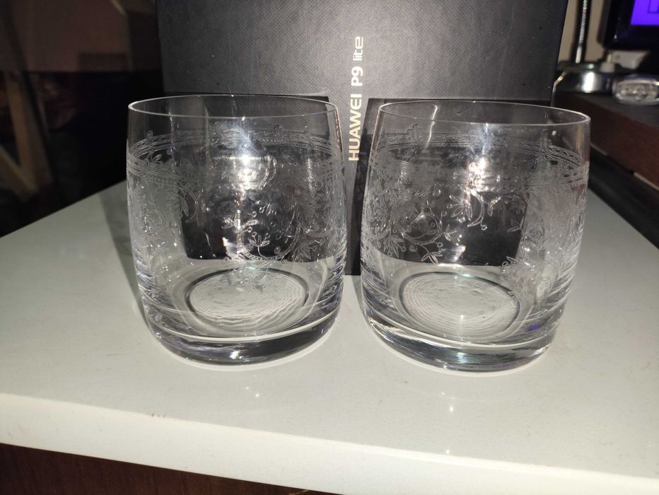 6 Antigos Vintage copos de Cristal gravado