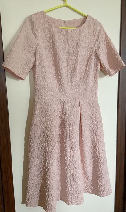 Sukienka pudrowy róż midi L/XL wesele komunia chrzciny elegancka