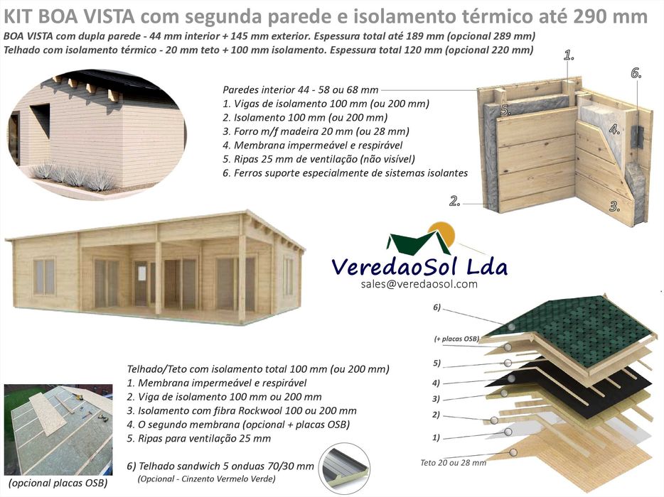 Casa madeira ARICA T2-Boa vista 63.9 m² 44 - 58 e 68 mm PREÇO SUPERIOR