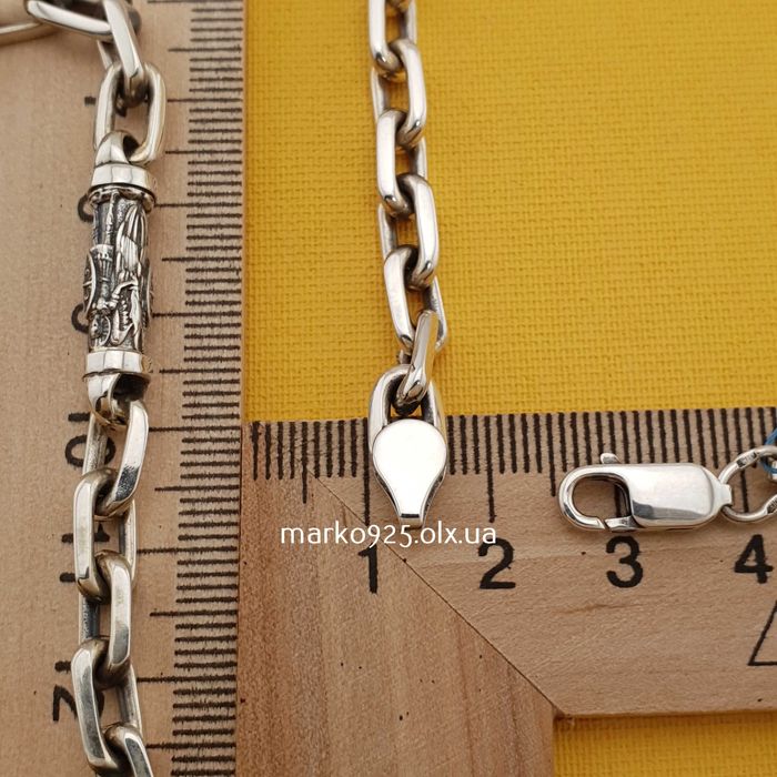 Чоловічий срібний цепочка ланцюжок якір зі святими спаси збережи ангел