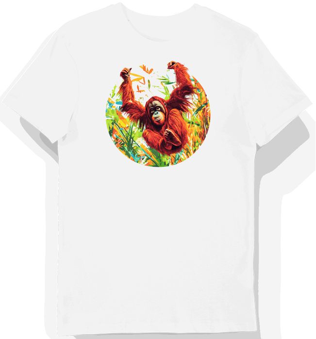 Koszulka męska biała z motywem orangutana w dżungli L