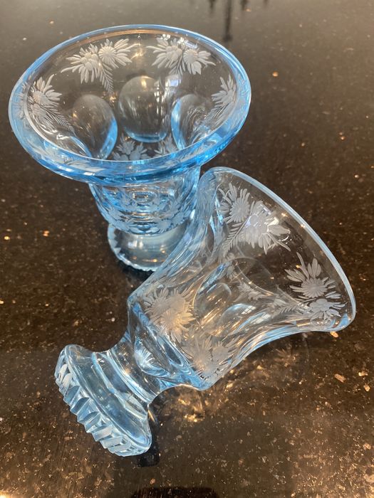 Stare niebieskie szkło szlifowane Kobalt Unikat Art -deco