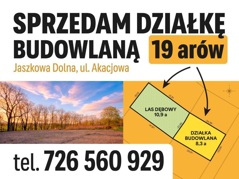 Sprzedam działkę budowlaną 19 arów, z lasem dębowym Kotlina Kłodzka!