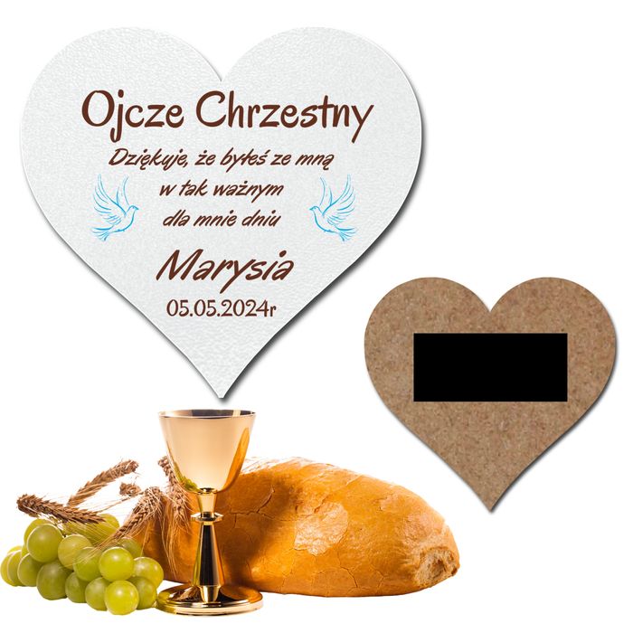 Podziękowania dla gości  dla Chrzestnego I Komunia magnes serce 1szt