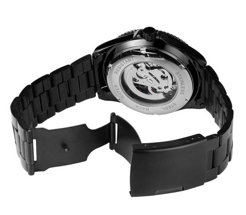 Механічний чоловічий наручний годинник мужские черные часы Skeleton 1