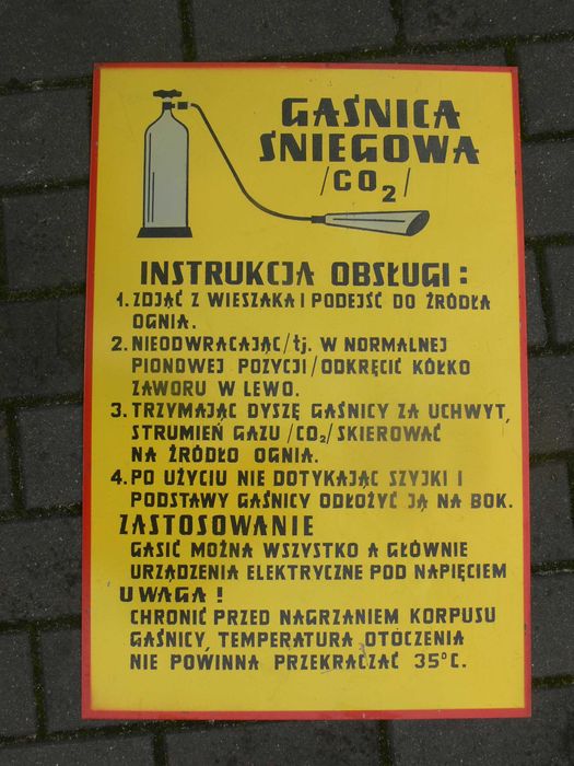 Stara Tablica z PRL Gaśnica Śniegowa CO2 Duża Oryginał Piękny stan