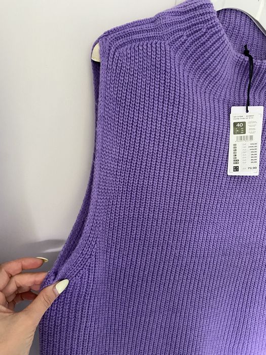 Olsen sweter pol golf bezrekawnik kamizelka lila liliowy 40 L 42 XL