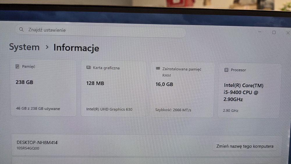 Komputer lenovo m720t i5 9400f 2.9 16bg ram dysk ssd256