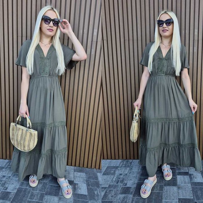 Sukienka na lato maxi bawełniana boho khaki oliwkowa XL