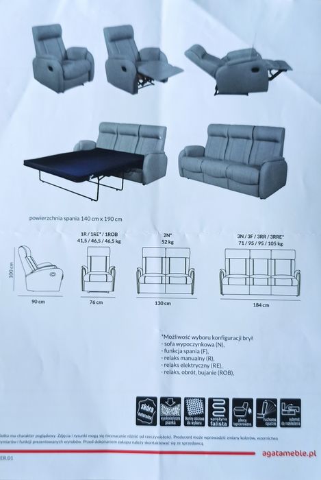 Zestaw wypoczynkowy Agata Meble ROSSO – sofa 3-osobowa + fotel