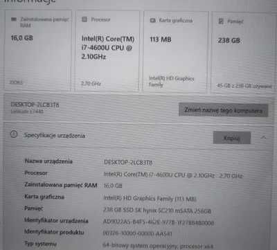 Laptop Dell Latitude E7440 Intel Core i7, 16 GB RAM + ładowarka