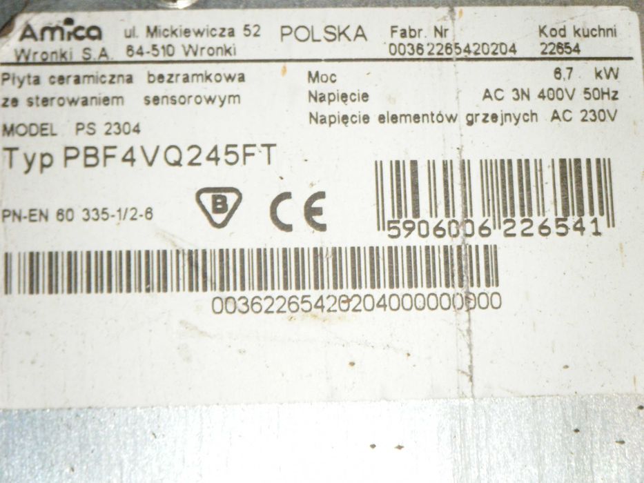 amica płyta  typ PBF 4 V