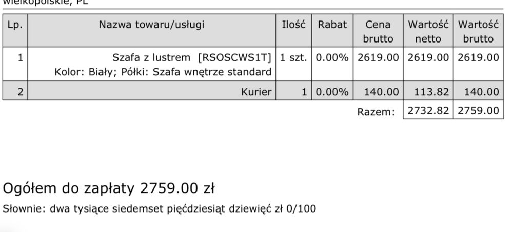 Biała szafa z lustrem