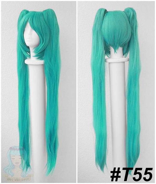 Turkusowa długa peruka z kitkami cosplay wig Hatsune Miku Vocaloid