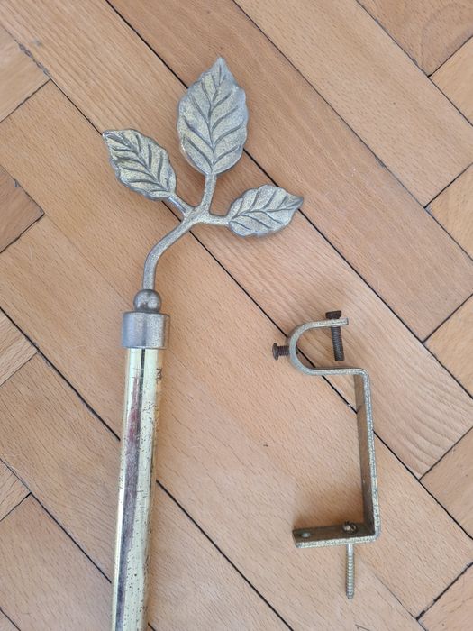 Karnisz na firankę ozdobny metalowy do renowacji listki złoty