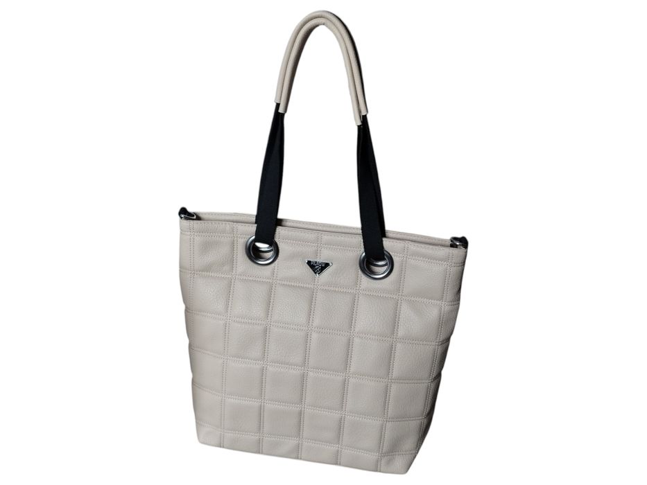 Pikowana Torba Damska Shopper, Miejska Torebka, Beżowy Ciemny