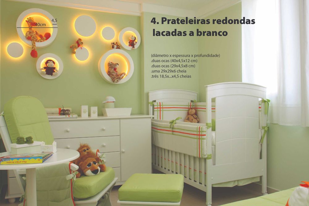 Prateleiras decorativas redondas para quarto de bebé em madeira lacada