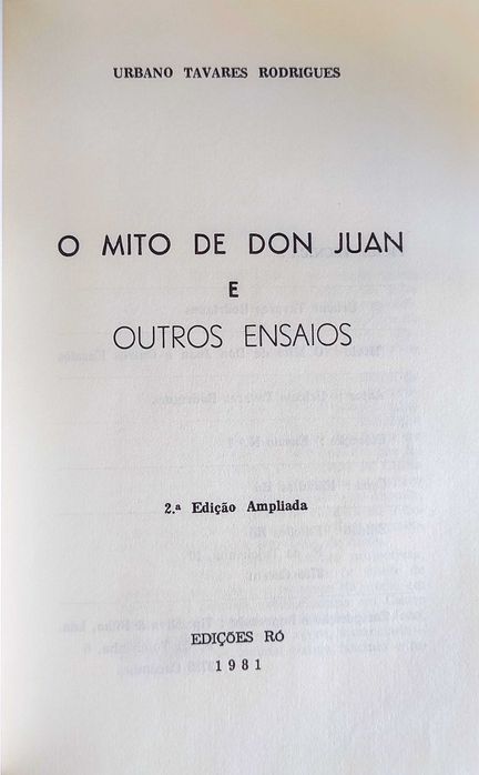 O mito de Don Juan e outros ensaios, de Urbano Tavares Rodrigues